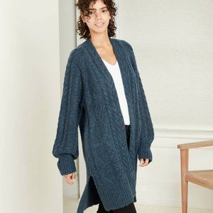 A New Day Lantern Sleeve Cable Knit Open Tunic Length Cardigan NWT